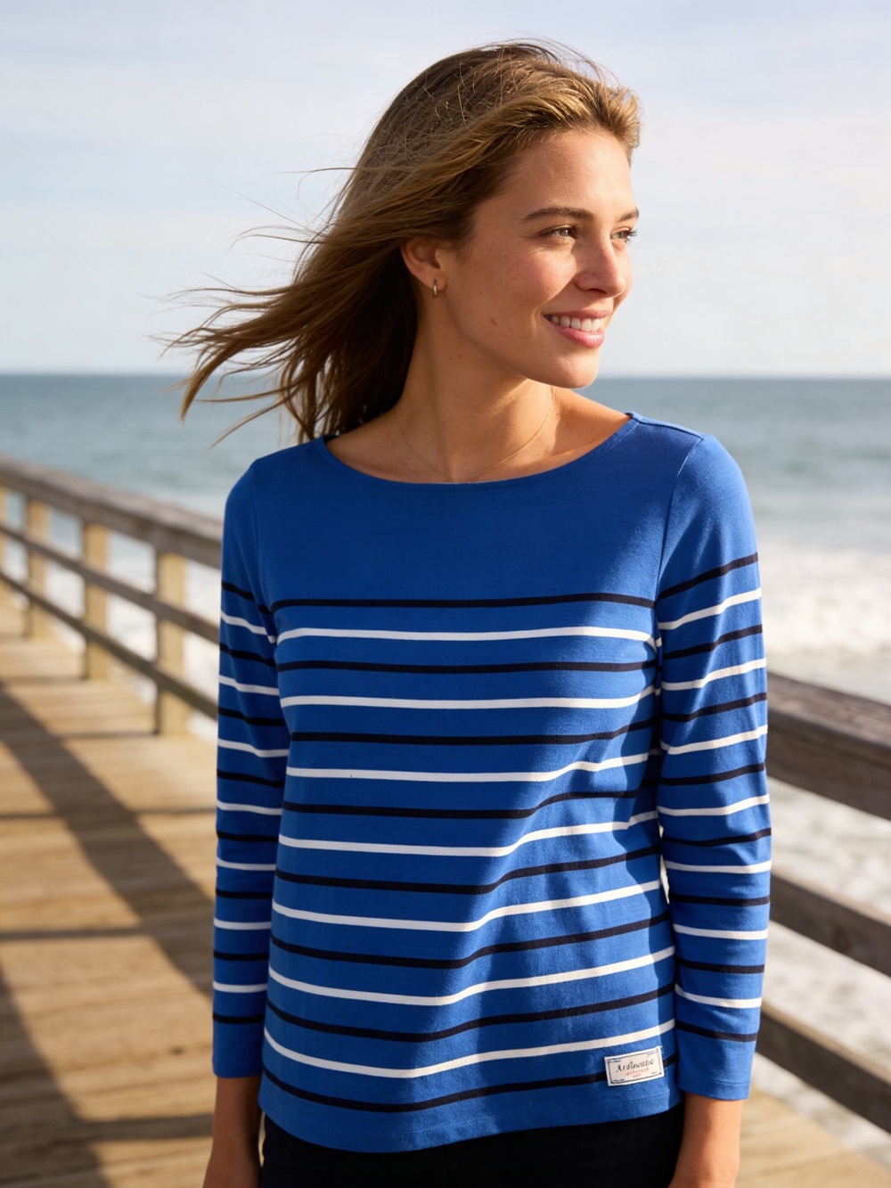 Talbots Royal Blue Striped Black &
White Boatneck Sweater NWT